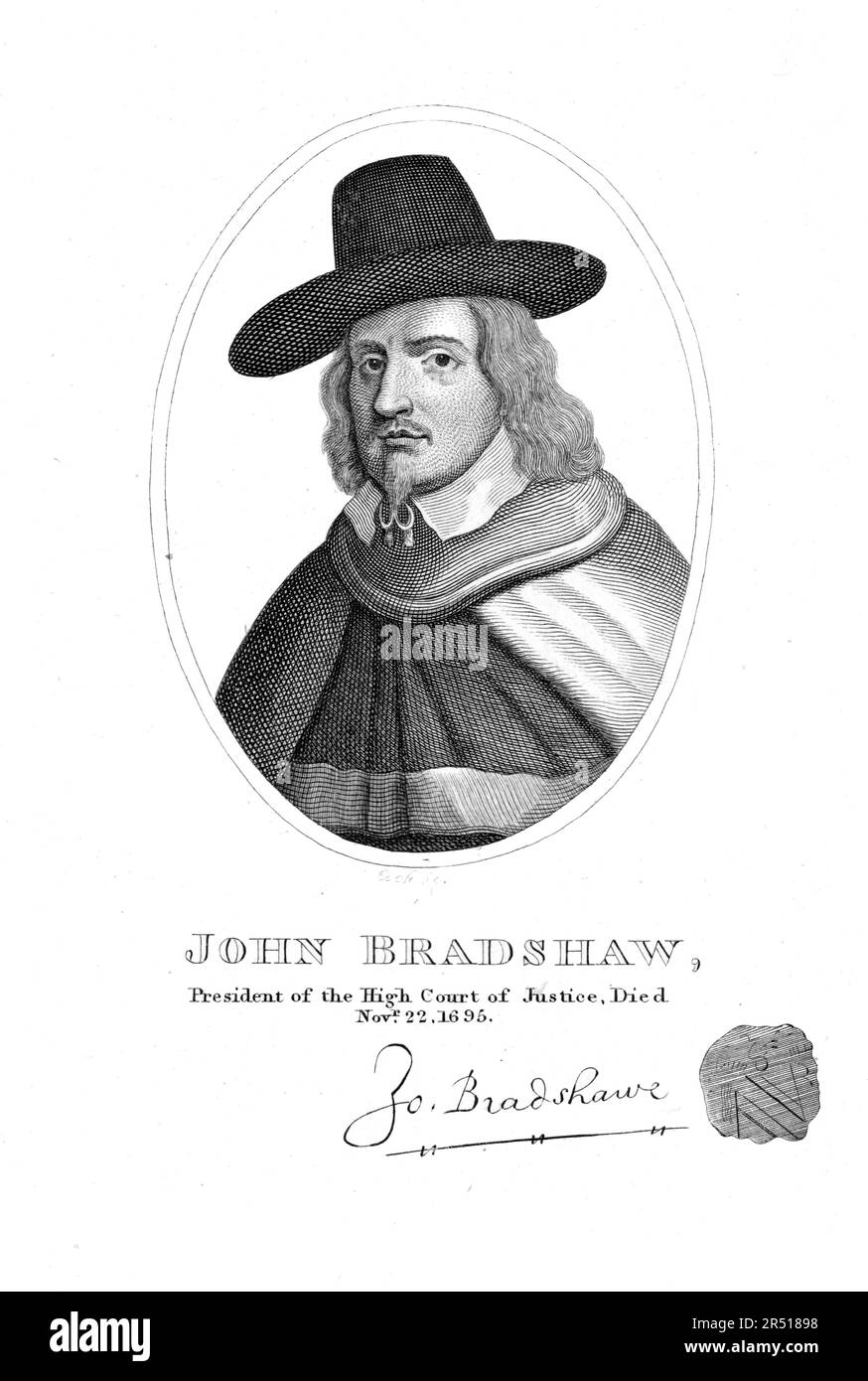 John Bradshaw, Präsident des High Court of Justice (1602–1659), stichhaltig von Thomas Cook Stockfoto