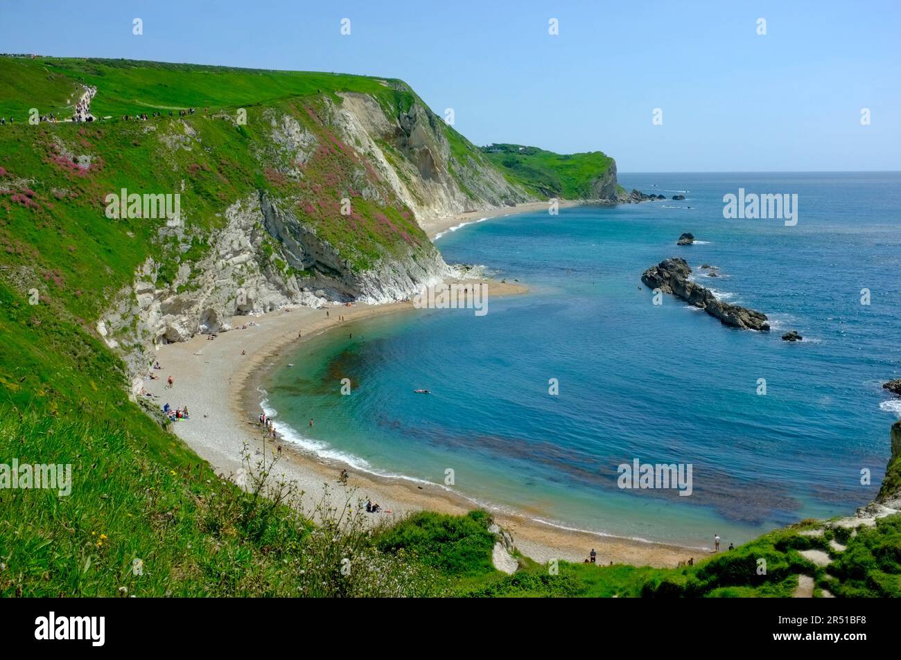 Blick auf man O'war Beach und St. Oswald's Bay Beach von Durdle Door, West Lulworth, Dorset, England Stockfoto