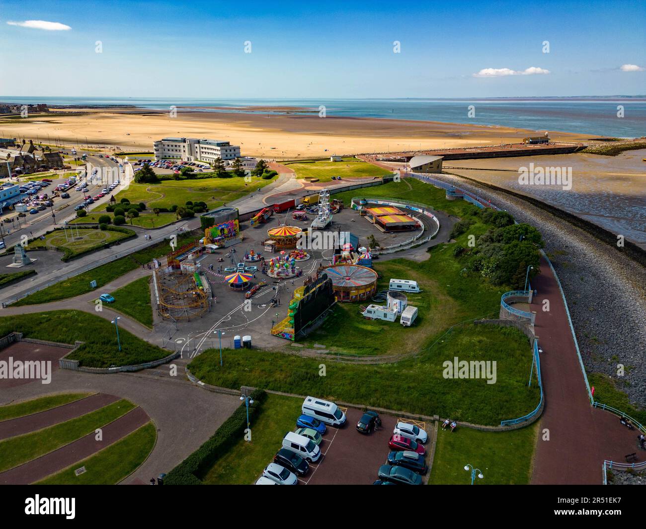 Die Website des demnächst zu erstellenden Eden Park Morecambe by Drone 2023 Update Stockfoto