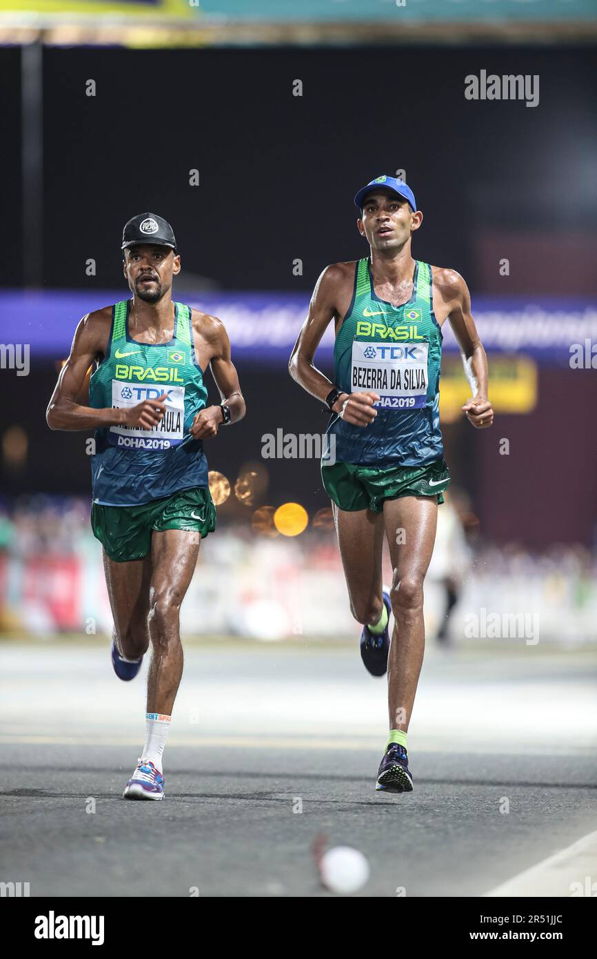 Wellington Bezerra da Silva, Vagner da Silva Noronha, Paulo Roberto DE ALMEIDA PAULA, die an der Doha 2019 World Athletics Championships Mar teilnehmen Stockfoto