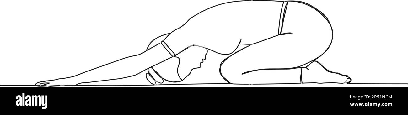 Kontinuierliche einzeilige Zeichnung einer Frau in Yoga-Pose des Kindes, Strichgrafiken-Vektordarstellung Stock Vektor