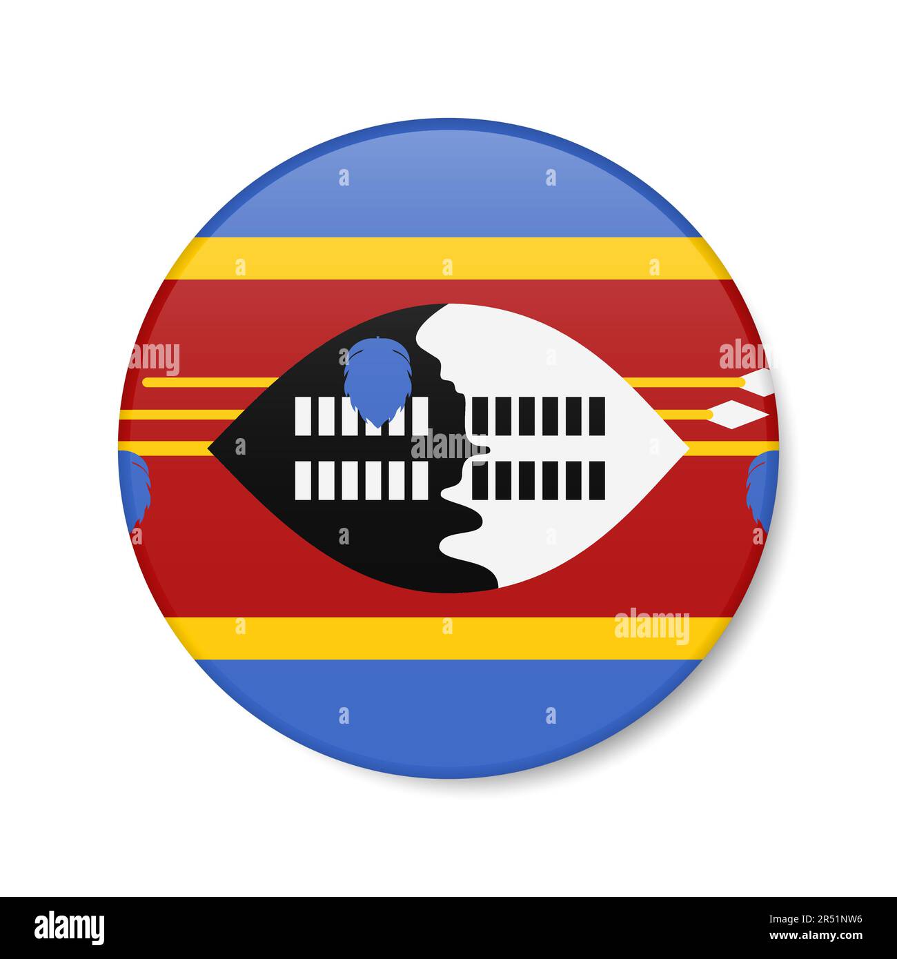 Symbol für die Schaltfläche „Kreis“ in Swasiland. Eswatini Runde Abzeichen-Flagge mit Schatten. Realistische 3D-Vektordarstellung auf Weiß isoliert. Stock Vektor