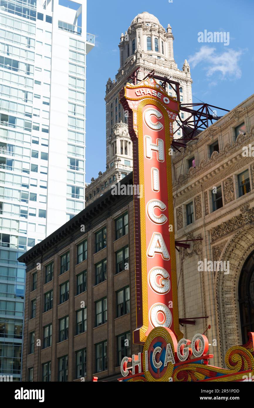 USA, Illinois, Chicago, Chicago Theater an der State Street. Stockfoto