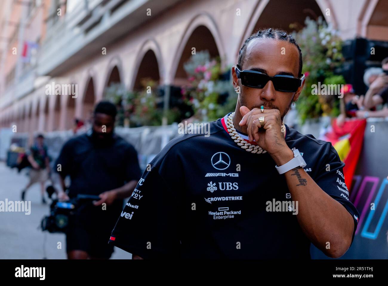 Monte-Carlo, Monaco, Circuit de Monaco, 28. Mai 2023: Lewis Hamilton , Mercedes F1 Fahrer, während des Formel 1 Grand Prix von Monaco Stockfoto