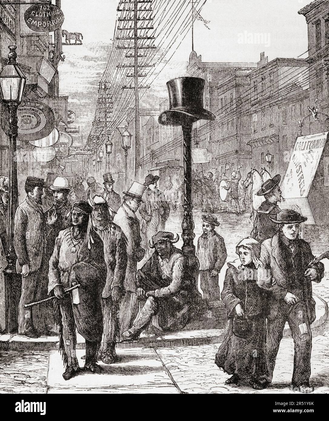 Typische Straßenszene in Philadelphia im 19. Jahrhundert. From America Revisited: From the Bay of New York to the Gulf of Mexico, veröffentlicht 1886. Stockfoto