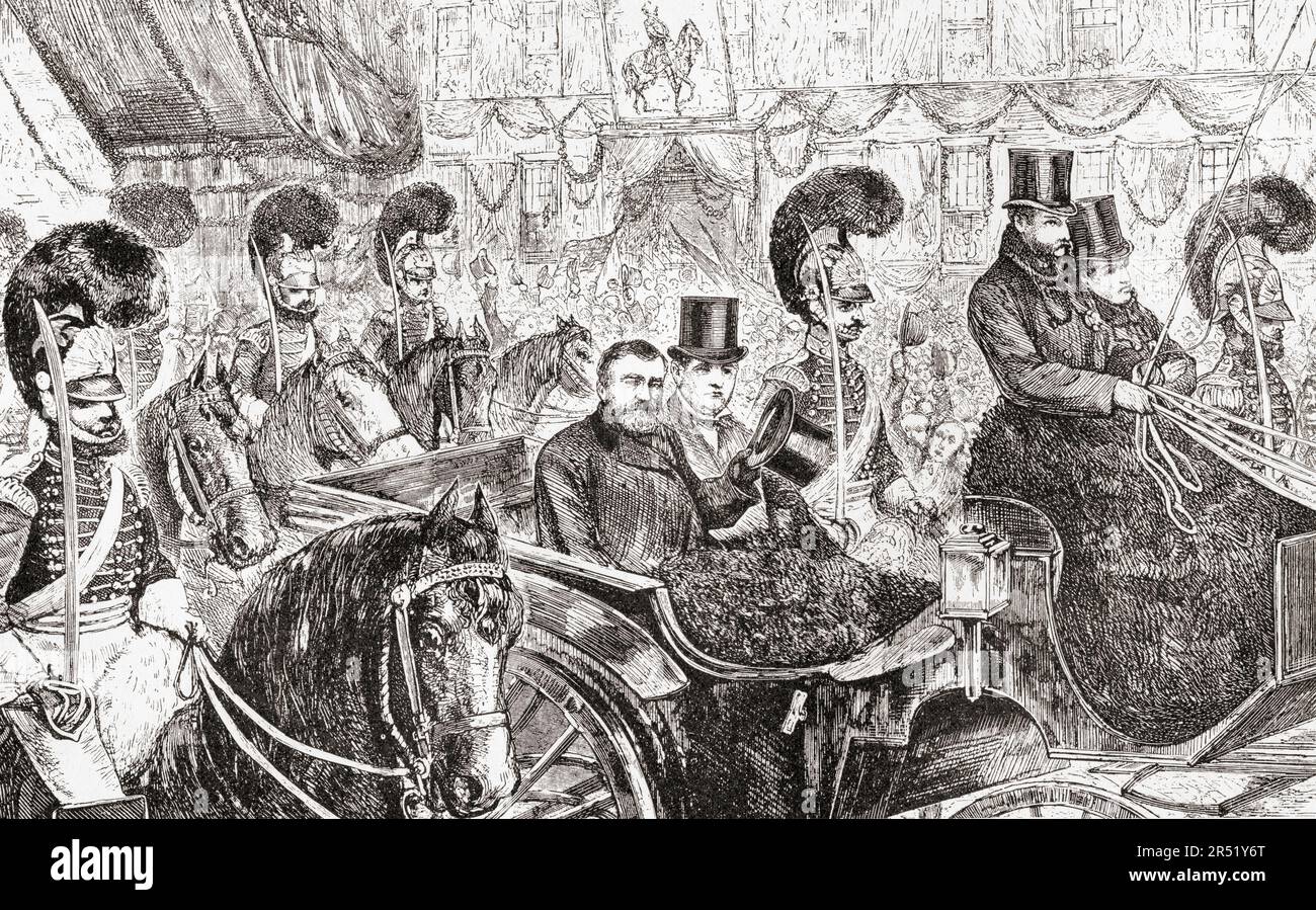 General Ulysses S. Grant, Ankunft in Philadelphia für die Grand Parade, 1879. Ulysses S. Grant, 1822-1885. Amerikanischer Offizier, Politiker und 18. Präsident der Vereinigten Staaten. From America Revisited: From the Bay of New York to the Gulf of Mexico, veröffentlicht 1886. Stockfoto