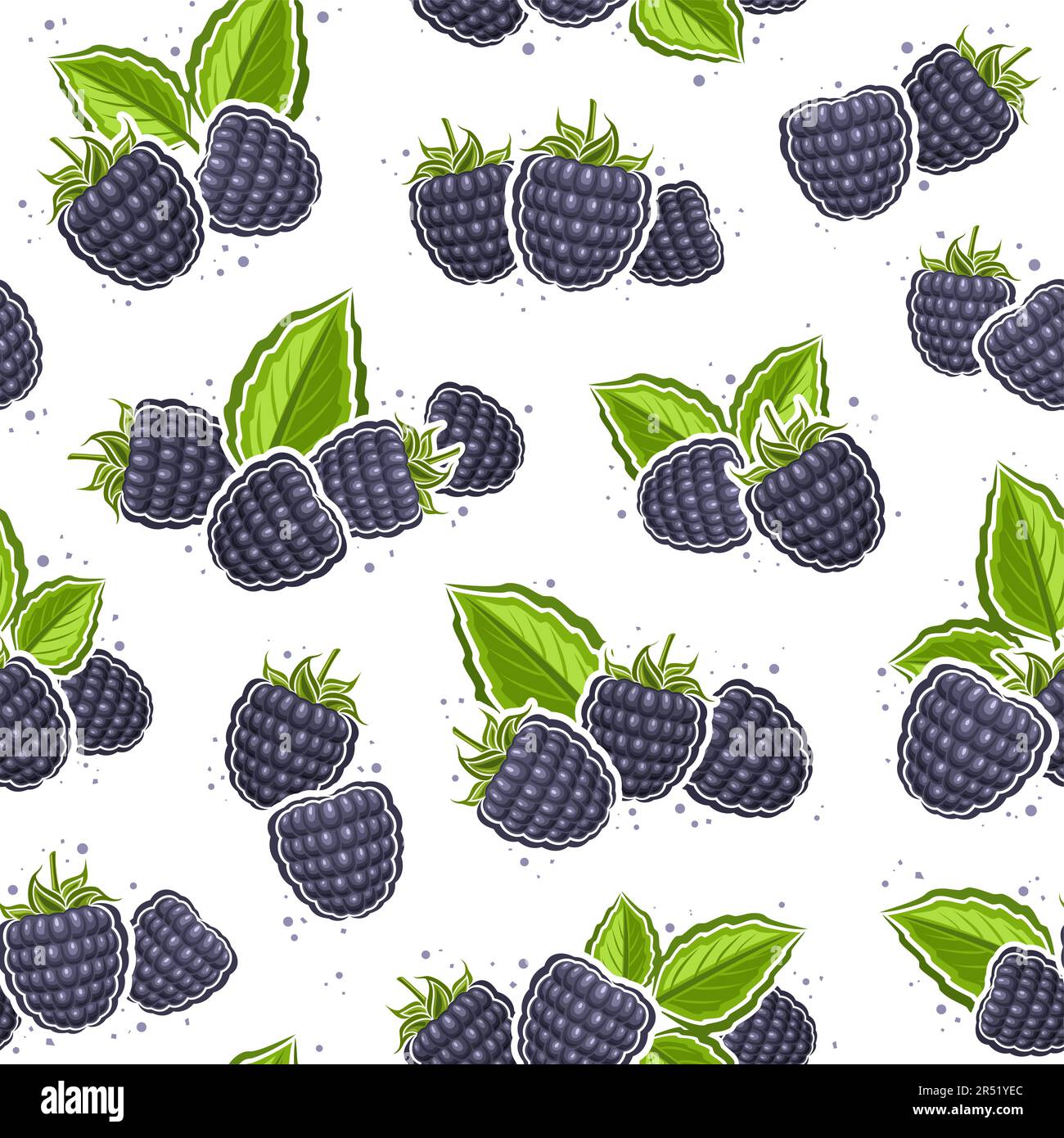 Vector Blackberry Seamless Pattern, wiederhole den Hintergrund mit ausgeschnittenen Illustrationen von Still-Beeren-Kompositionen mit grünen Blättern zum Einwickeln Stock Vektor