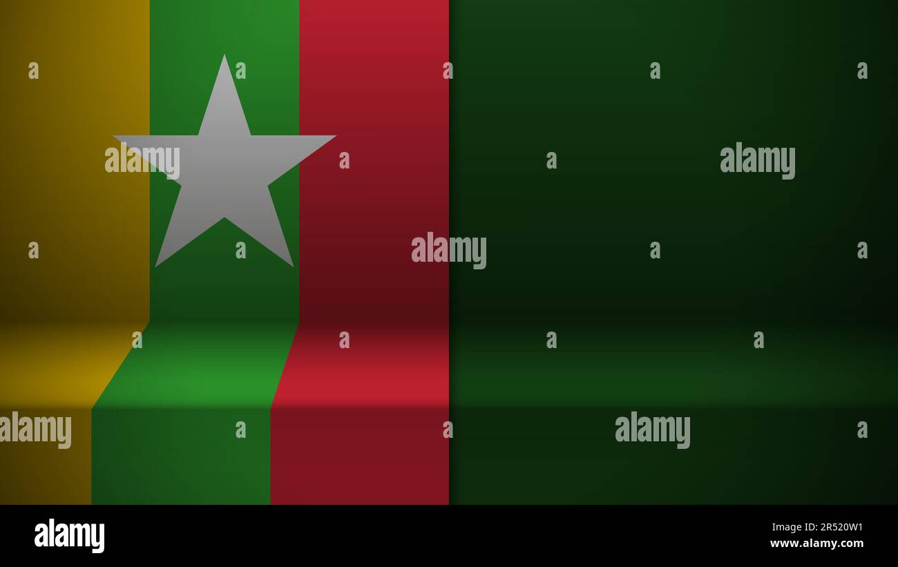 3D Hintergrund mit der Flagge Myanmars. Ein Element der Auswirkung für den Verwendungszweck, den Sie daraus machen möchten. Stock Vektor