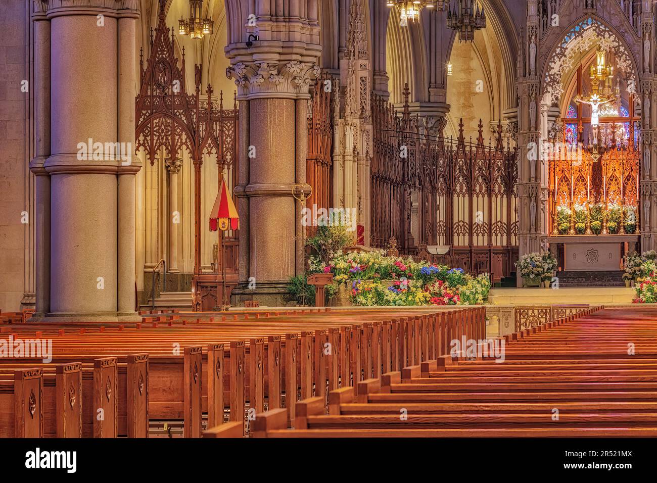 Dom Basilika des Heiligen Herzens Newark NJ - Blick auf das Französische neugotischen Architektur Altar von der Rückseite des Römisch-katholischen Chur Stockfoto