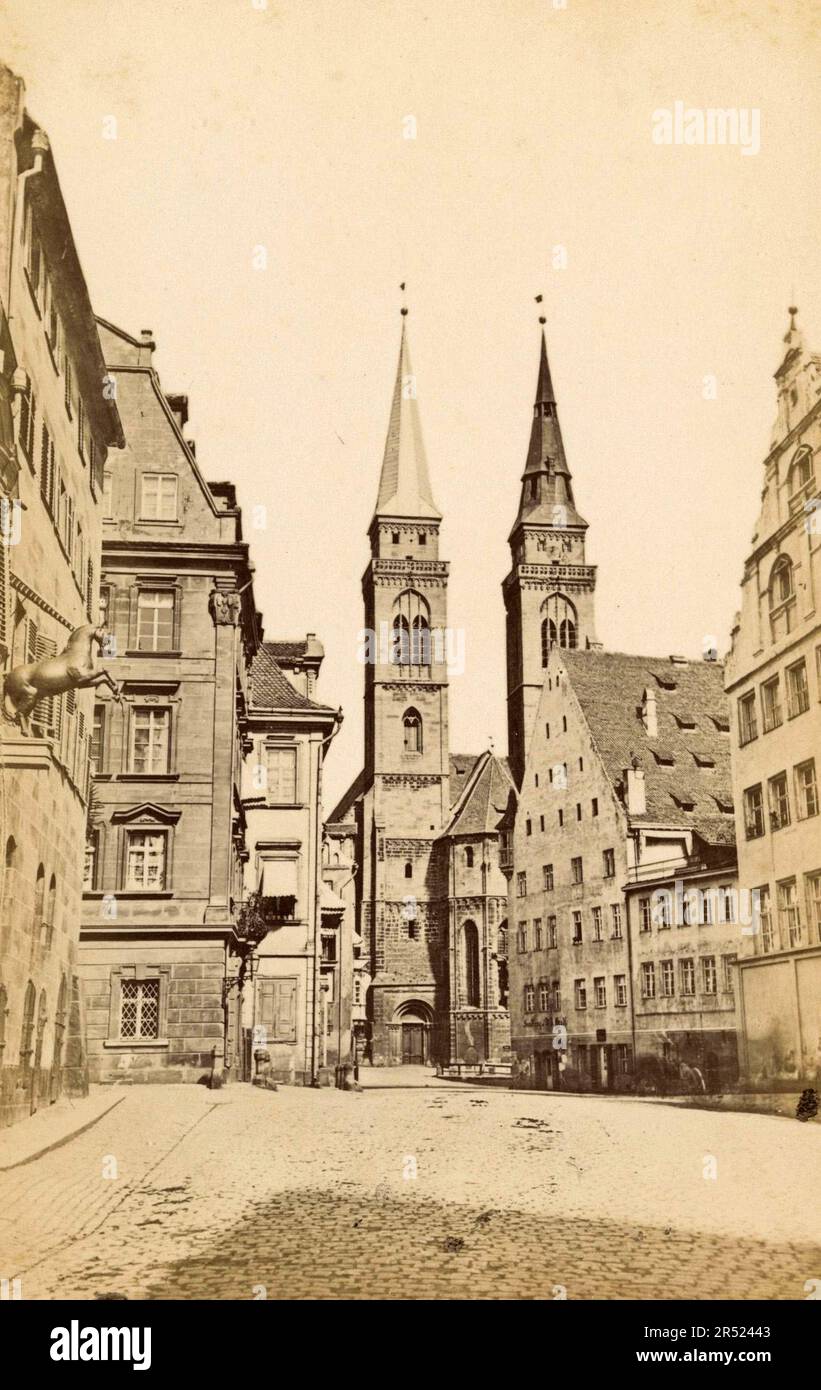 Die Sebalduskirche in Nürnberg im Jahre 1870, Bayern, Deutschland, Historisch, digitale Restaurierte Reproduktion von einer Vorlage aus dem 19. Jahrhundert / die Sebaldus-Kirche in Nürnberg 1870, Bayern, Deutschland, Historische, digital restaurierte Reproduktion eines Originals aus dem 19. Jahrhundert. Stockfoto