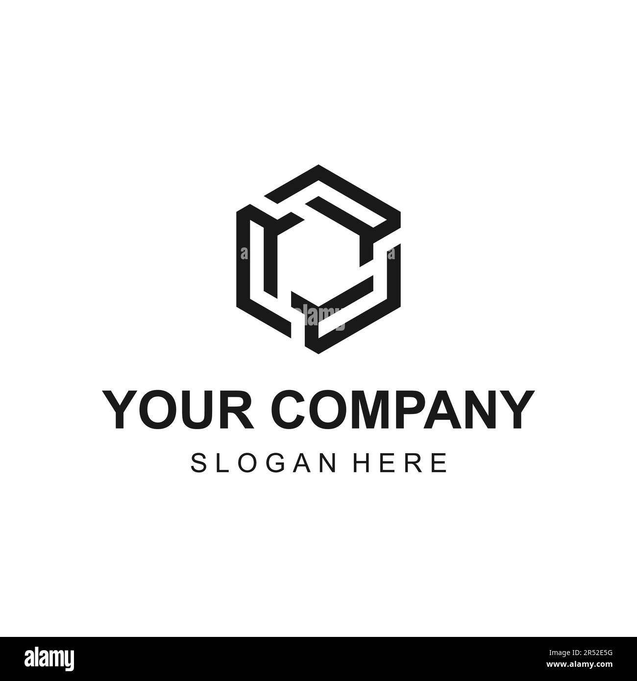 Vektordarstellung des modernen geometrischen sechseckigen dreifachen R-Logos Stock Vektor