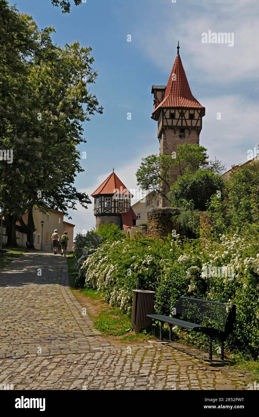 Wachturm, Waagglockenturm, Mauern der Kirchenburg, Ostheim, Bezirk Rhoen-Grabfeld, Niederfrankreich, Bayern, Rhoen-Grabfeld Stockfoto