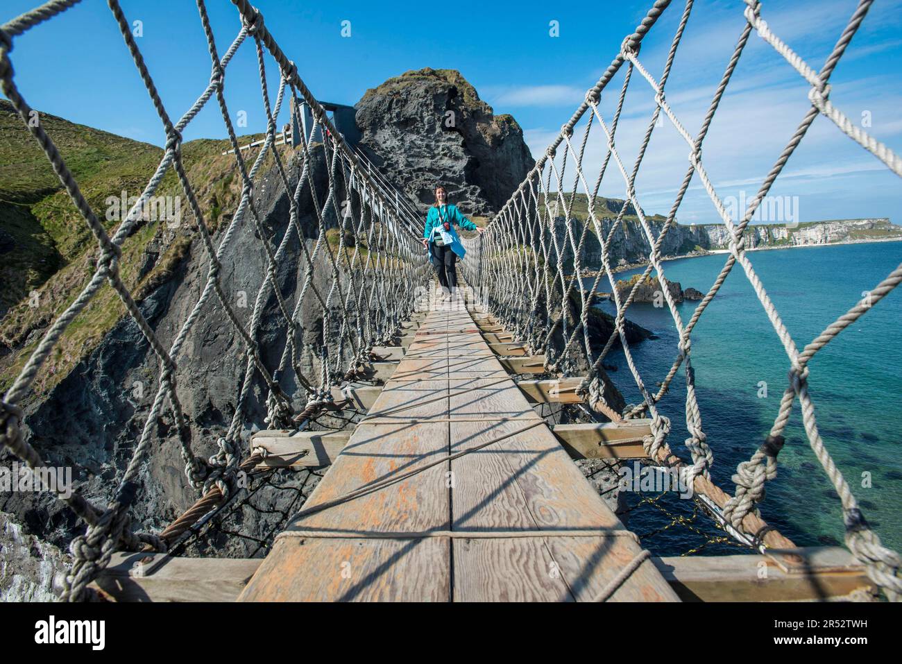 Carrick-a-Rede Hängebrücke, County Antrim, Nordirland, Hängebrücke, Carrickarade, Großbritannien Stockfoto