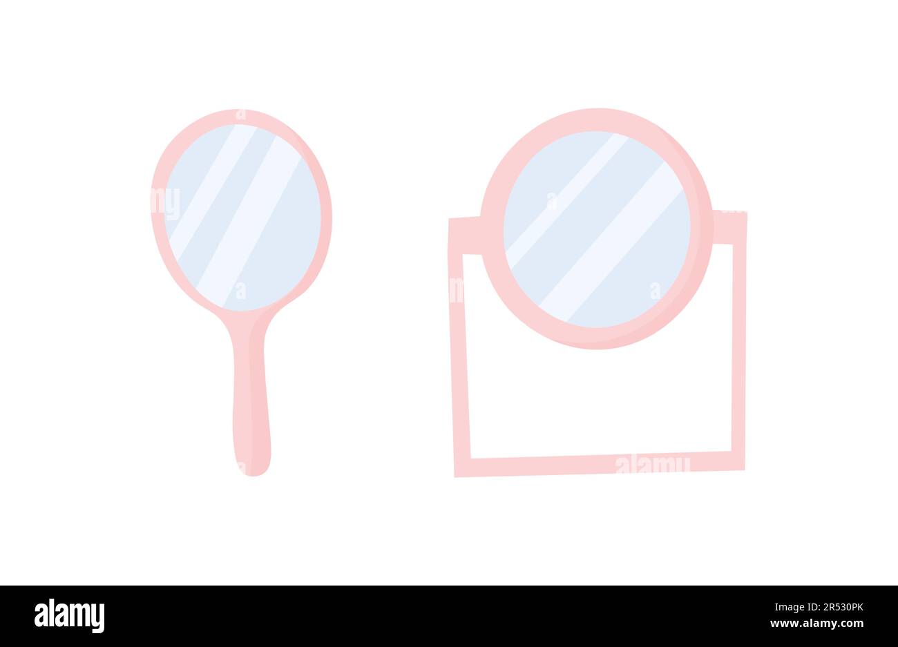 Pinkfarbene Girly-Cartoon-Spiegel im Doodle-Stil. Illustration der Innenausstattung des Toilettentischs. Stock Vektor