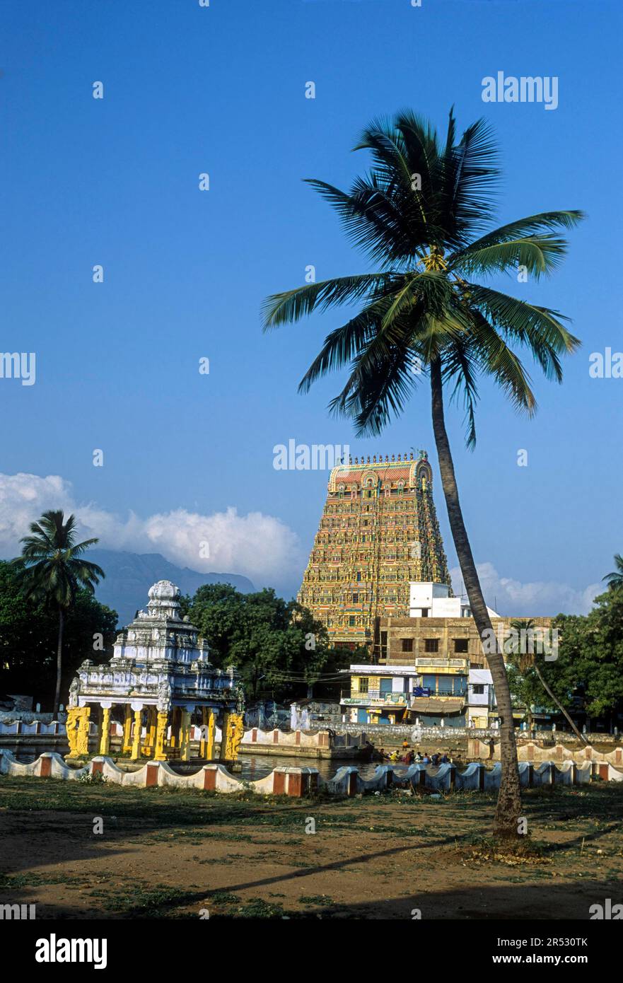 180 m hoher Rajagopuram-Turm im Kasi Viswanathar-Tempel in Tenkasi, Tamil Nadu, Südindien, Indien, Asien Stockfoto