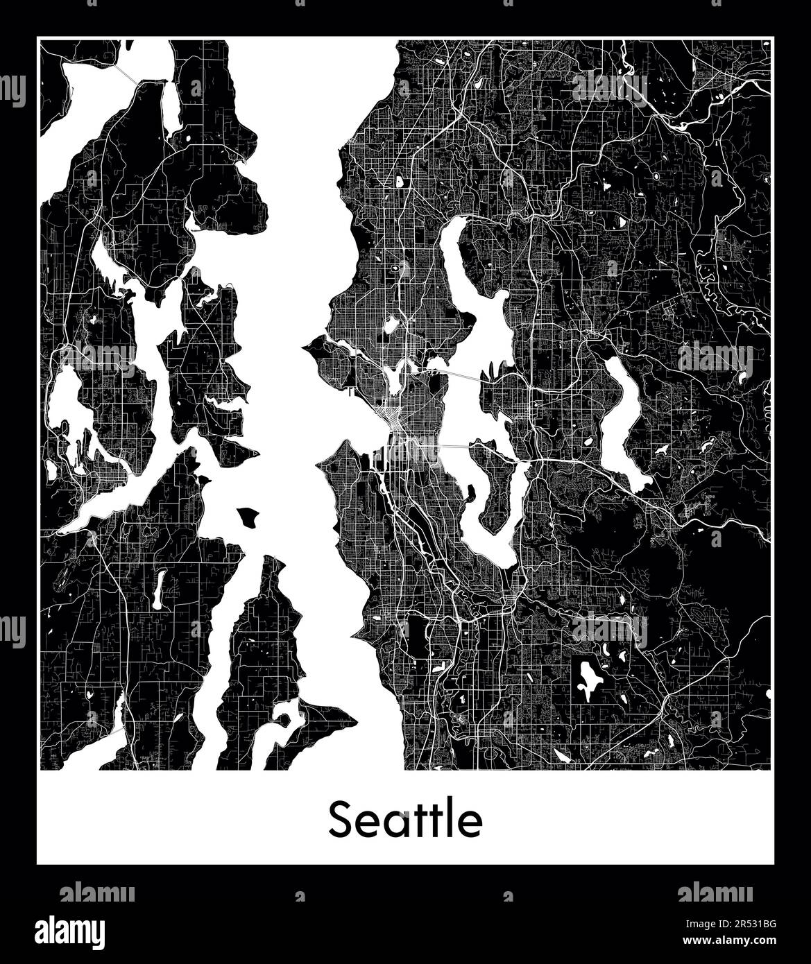 Minimaler Stadtplan von Seattle (USA Nordamerika) Stock Vektor