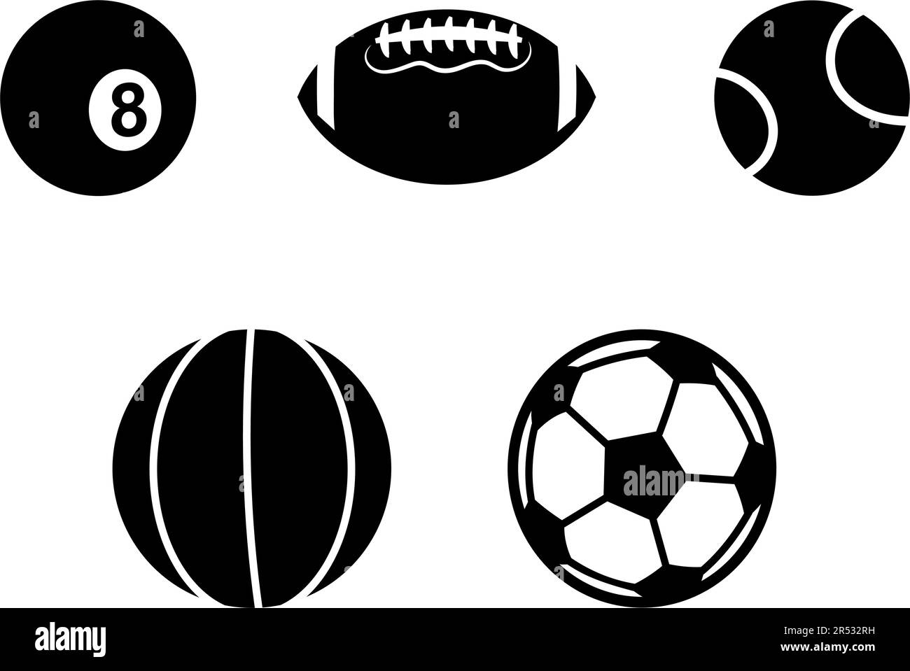 Sportballset Fußball, Volleyball, Tennisball usw. Vektordesign-Illustration Stock Vektor