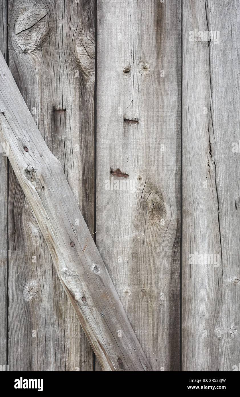 Nahaufnahme einer alten Holztür, eines Hintergrunds oder einer Tapete. Stockfoto