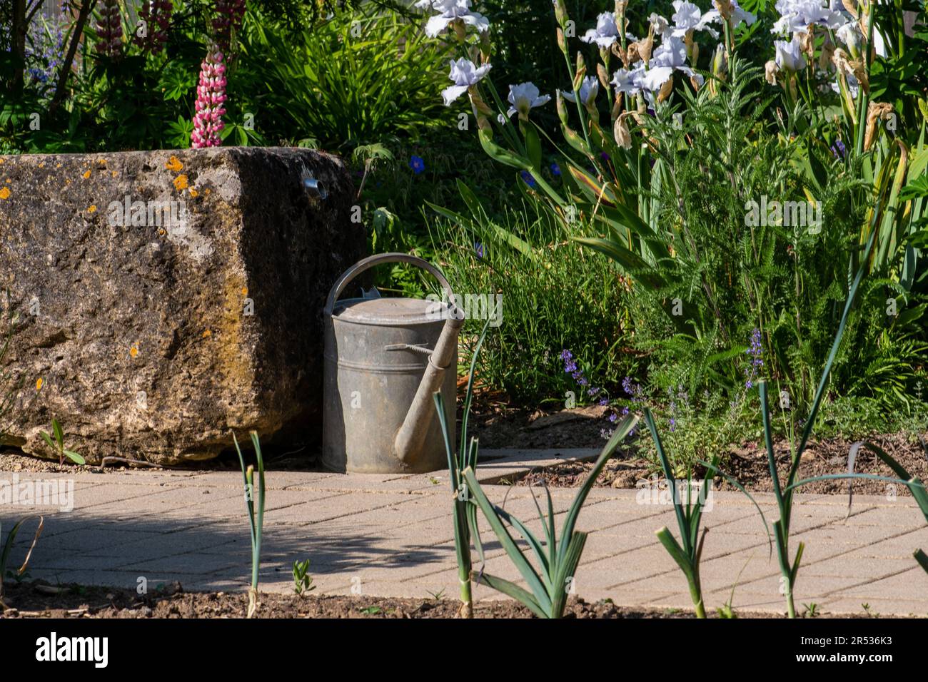 Wo die Zeit still steht - Entdecken Sie eine versteckte Oase des Friedens und der Ruhe in einem Klostergarten Stockfoto