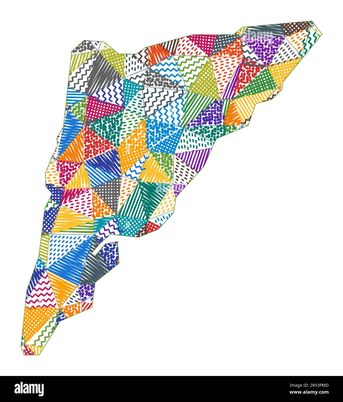 Kinderkarte von Salt Cay, Turks Islands. Handgezeichnete Polygone in Form von Salt Cay, Turks Islands. Vektordarstellung. Stock Vektor