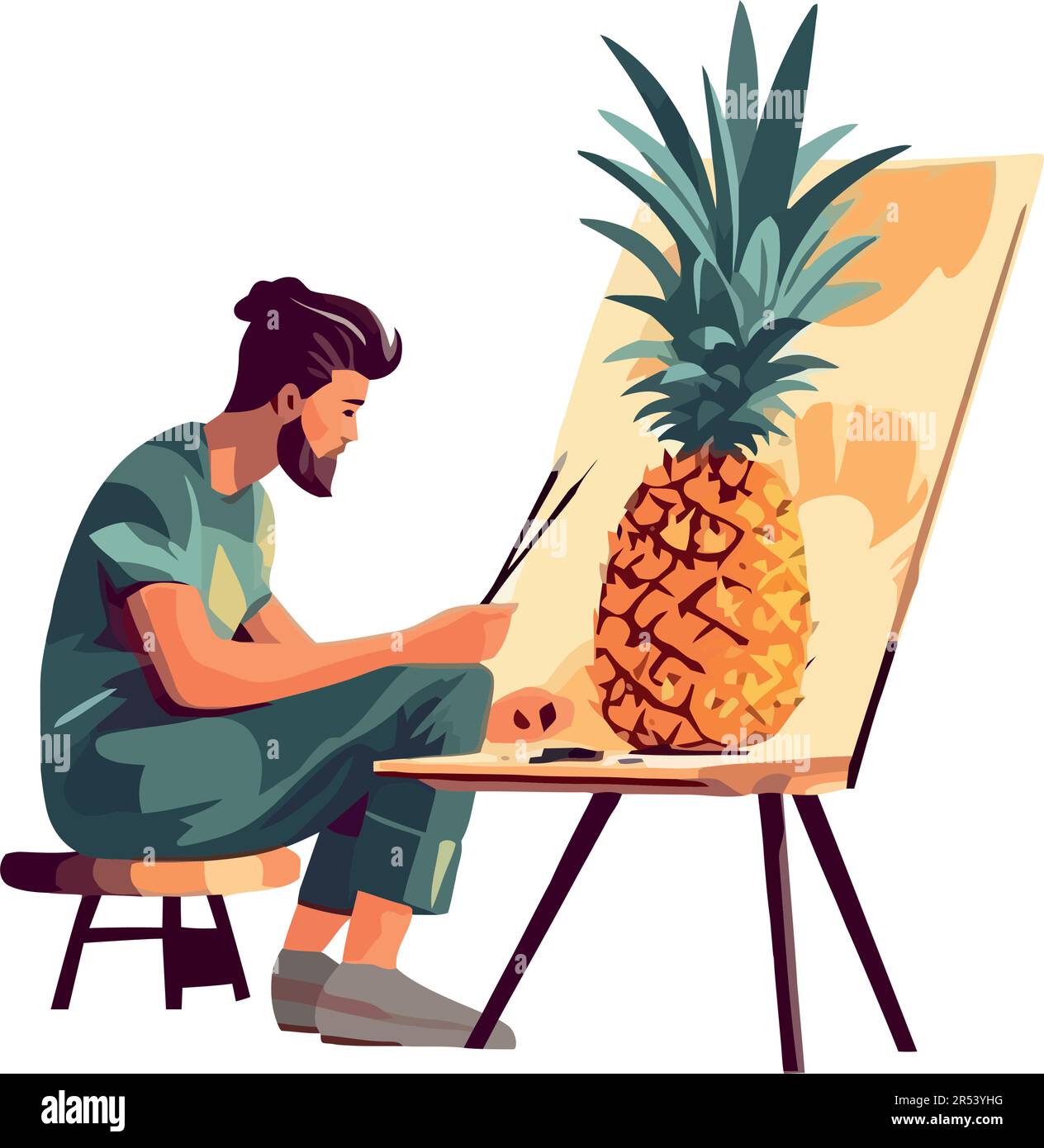 Ein Künstler, der eine Frucht malt Stock Vektor