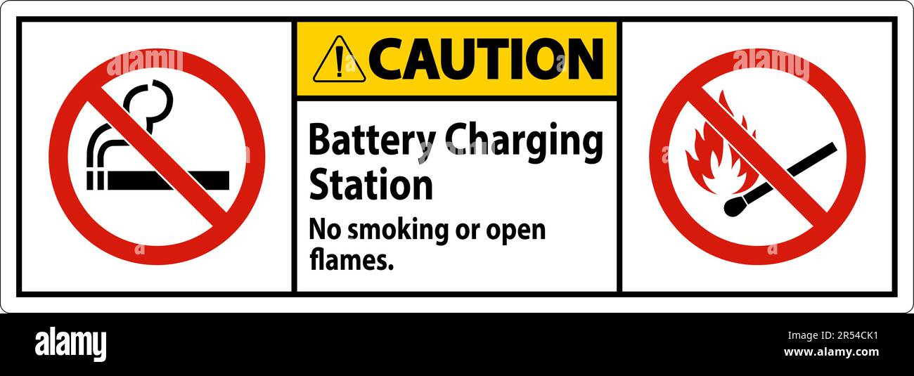 Warnschild Batterieladestation, Rauchen Verboten Oder Offenes Feuer Stock Vektor