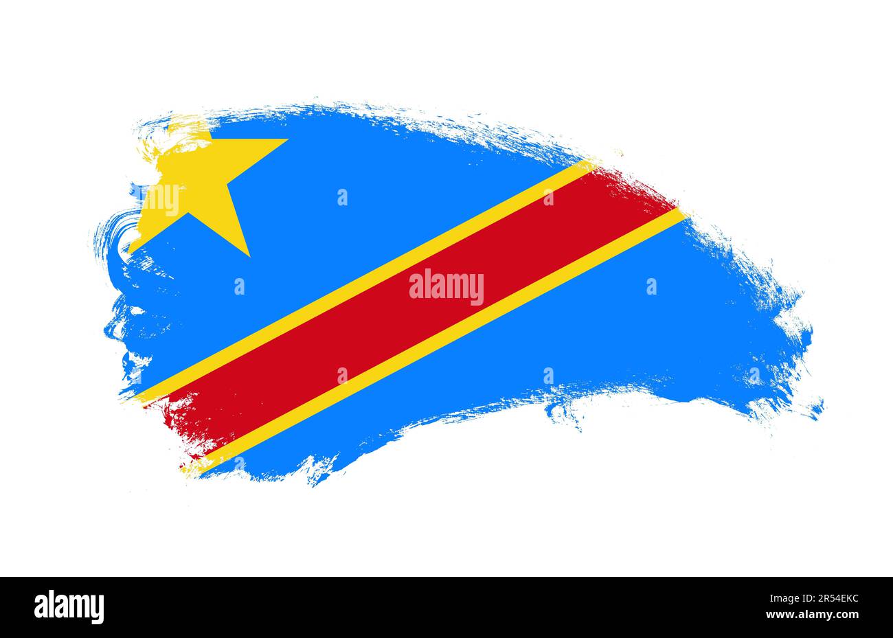 Nationalflagge der Demokratischen Republik Kongo mit Streichpinsel auf isoliertem Weiß Stockfoto