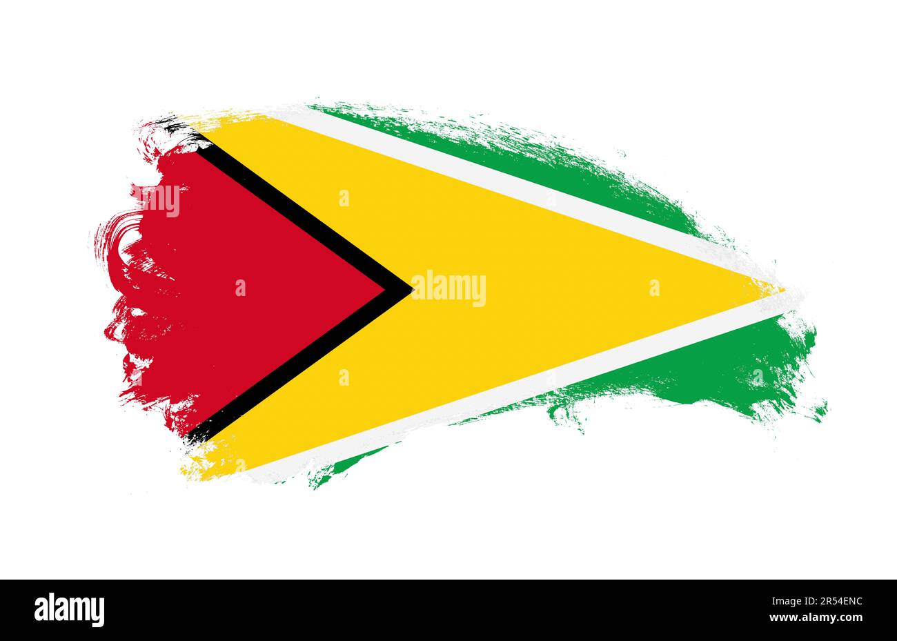 Nationalflagge von Guyana, mit Streichpinsel auf isoliertem Weiß gemalt Stockfoto