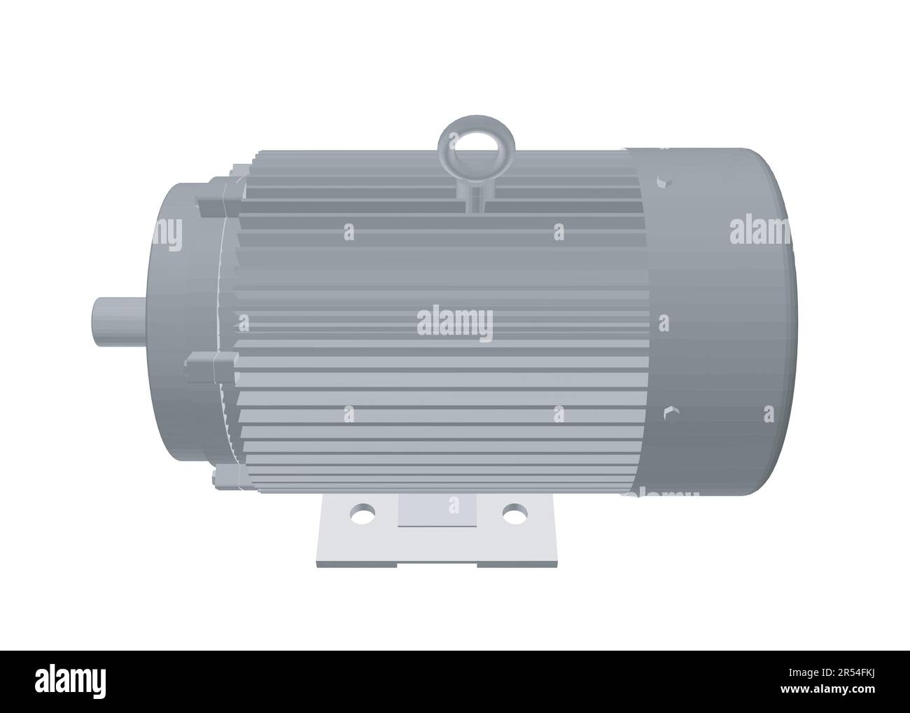Elektrischer Motorrotor. Elektromotor polygonal auf weißem Hintergrund. 3D. Vektordarstellung. Industrieller Elektromotor. Graue Elemente bei Wiederholung Stock Vektor