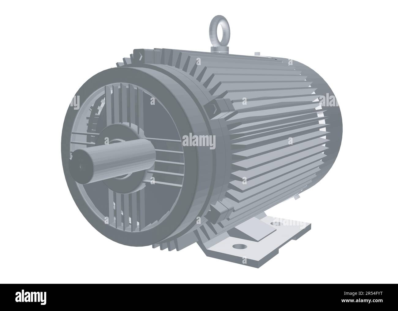 Elektrischer Motorrotor. Elektromotor polygonal auf weißem Hintergrund. 3D. Vektordarstellung. Industrieller Elektromotor. Graue Elemente bei Wiederholung Stock Vektor
