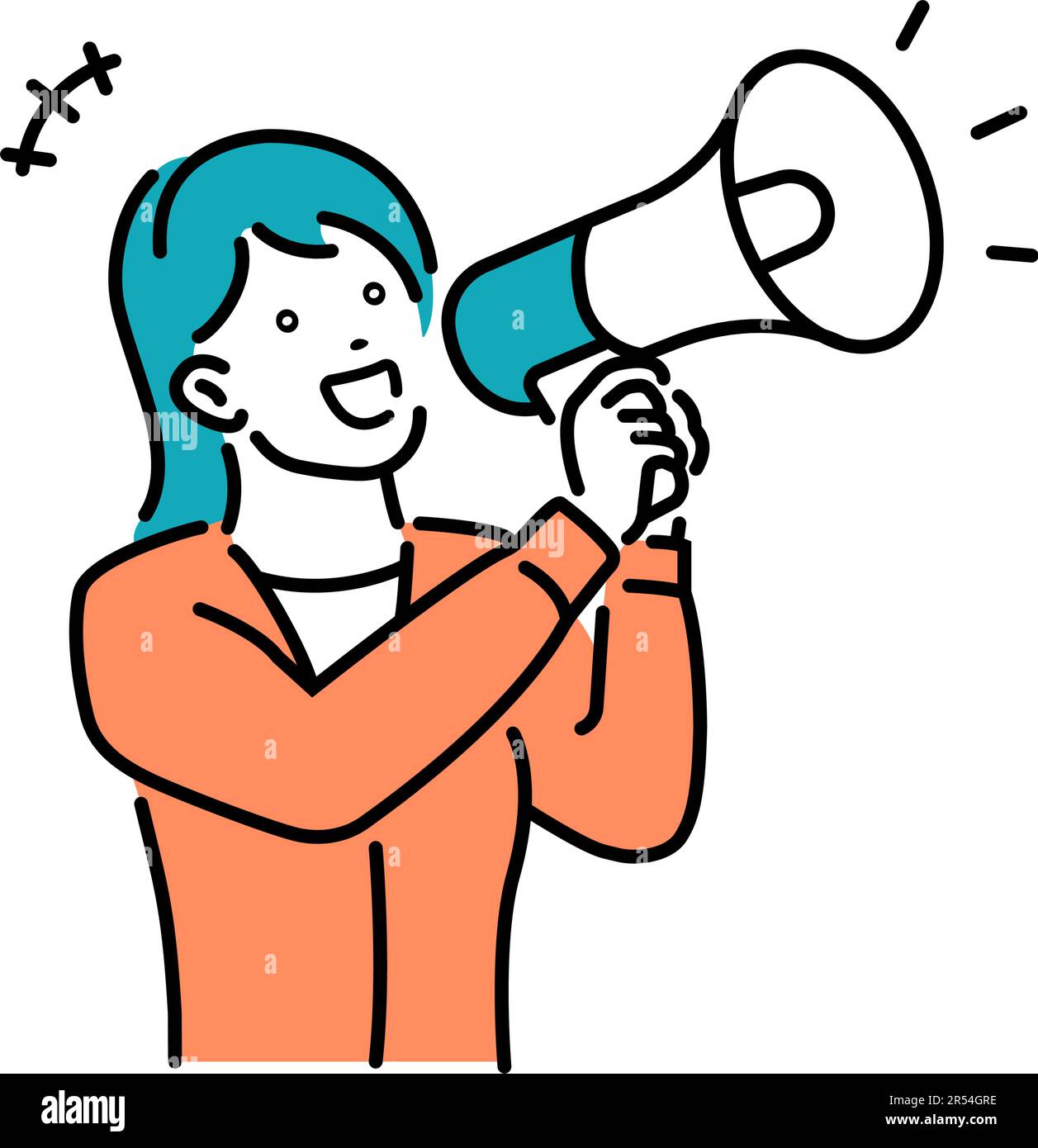Junge Frau mit Megaphon-Vektordarstellung Stock Vektor