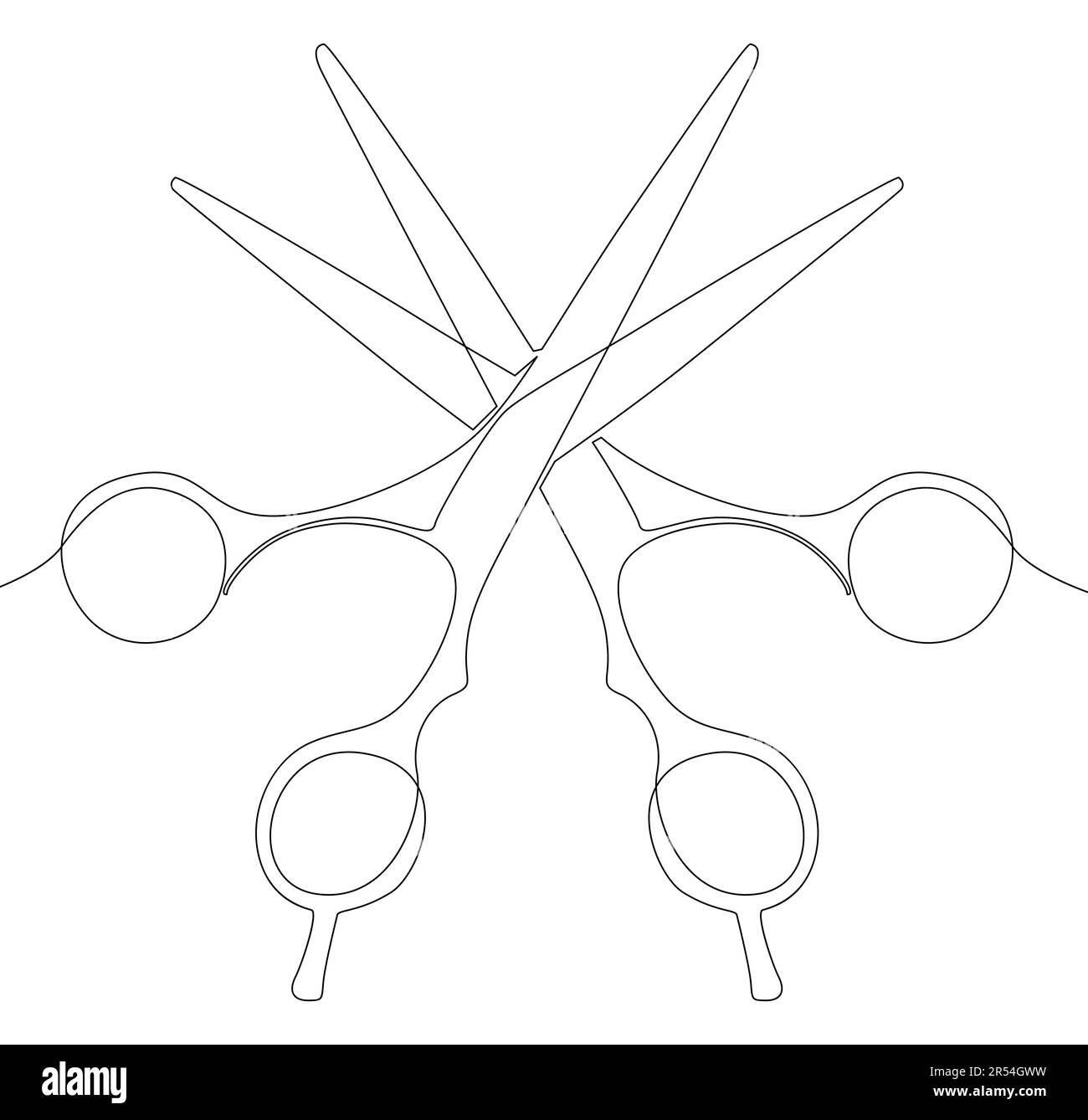 Eine durchgehende Schere. Dünne Strichzeichnung Vektor Friseur-Wotk-Werkzeug, Zeichenkonzept. Kontur Zeichnen kreativer Ideen. Stock Vektor