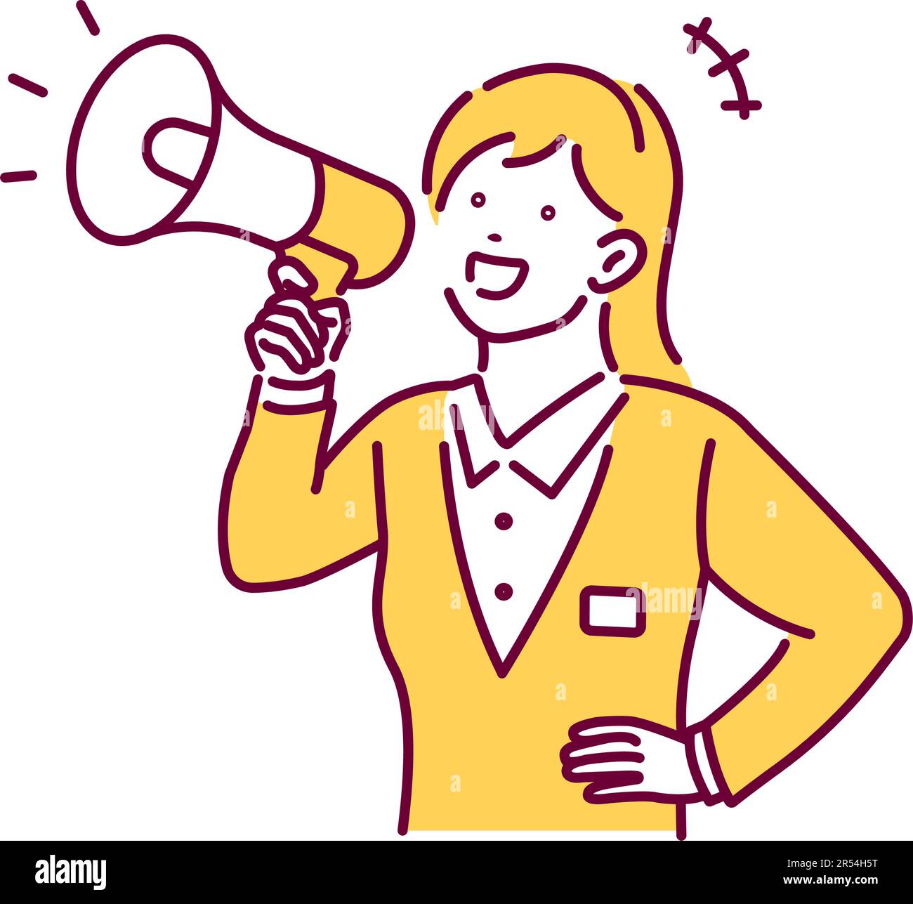 Junge Geschäftsfrau mit Megafon-Vektordarstellung Stock Vektor