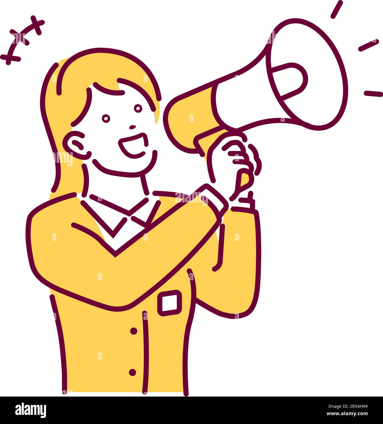 Junge Geschäftsfrau mit Megafon-Vektordarstellung Stock Vektor