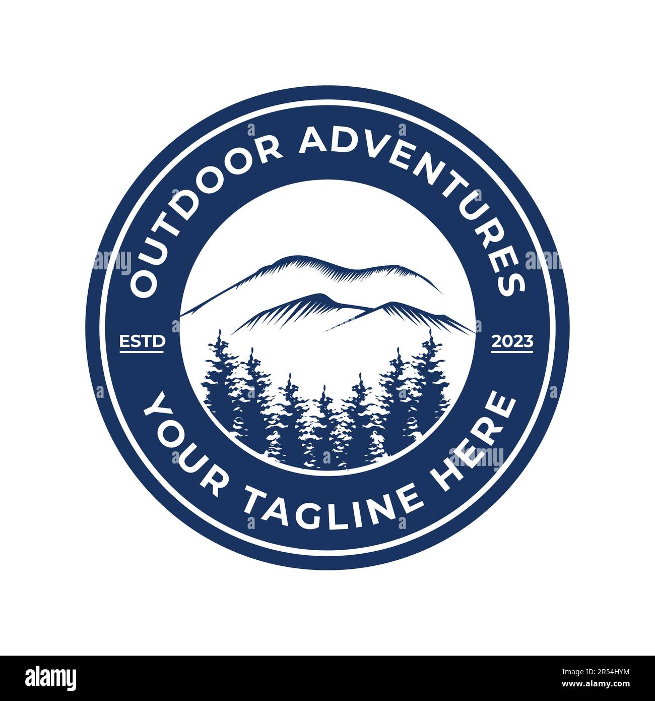 Outdoor Adventure Tree Mountains Emblem-Design, Retro-Vorlage, Symbol Stock Vektor