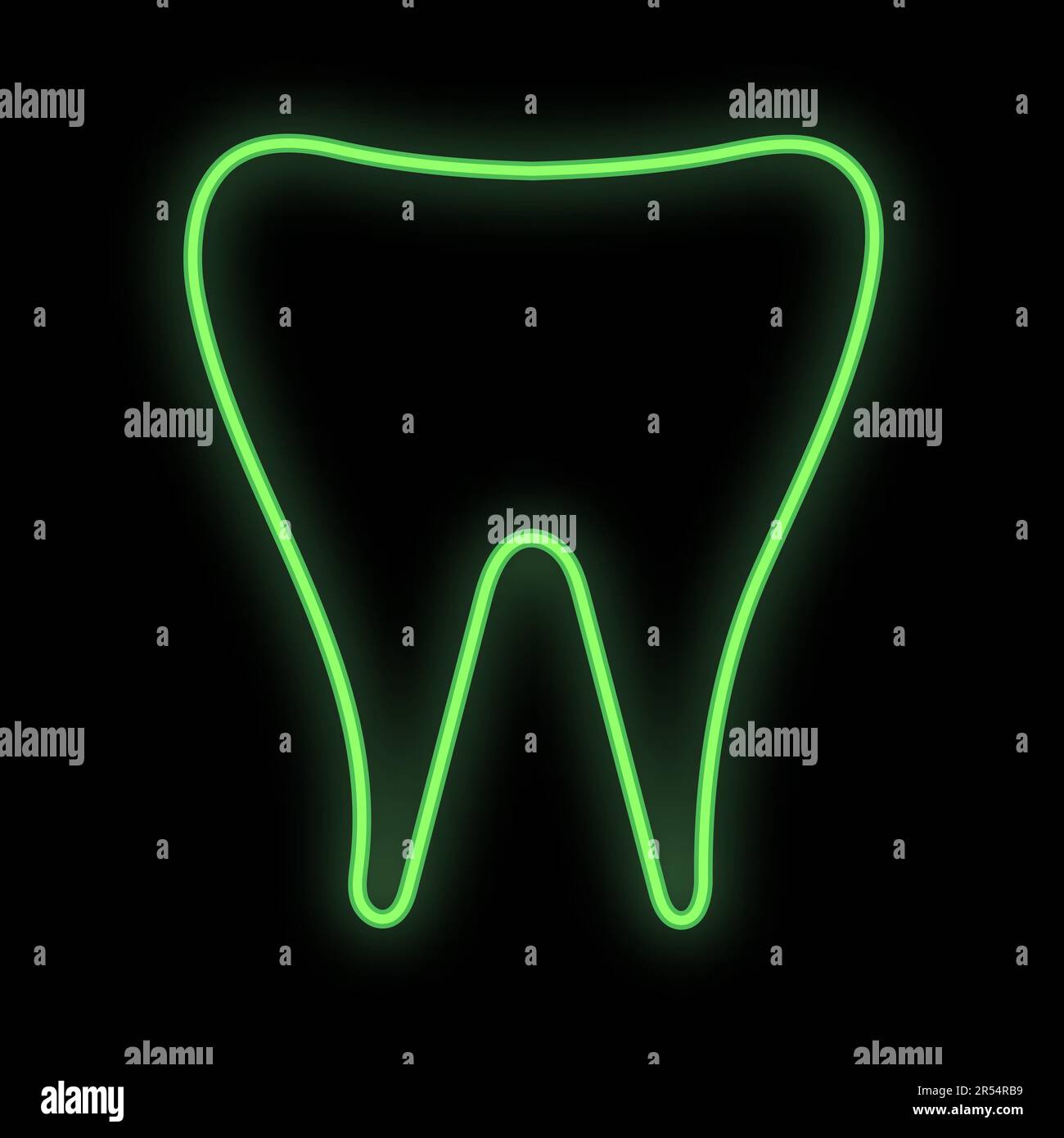 Leuchtendes grünes medizinisches digitales Neonschild für eine Apotheke oder Krankenhausladen wunderschön glänzend mit einem Zahnzahn auf schwarzem Hintergrund. Vektor krank Stock Vektor