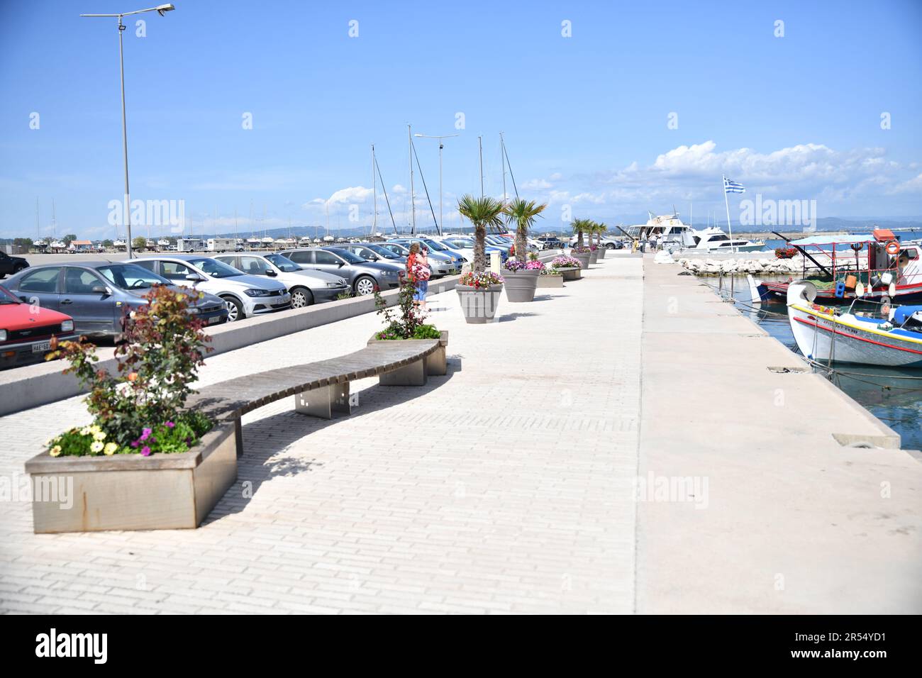 Ein Tag Sightseeing im Hafen von Pyrgos und in der Stadt Stockfoto