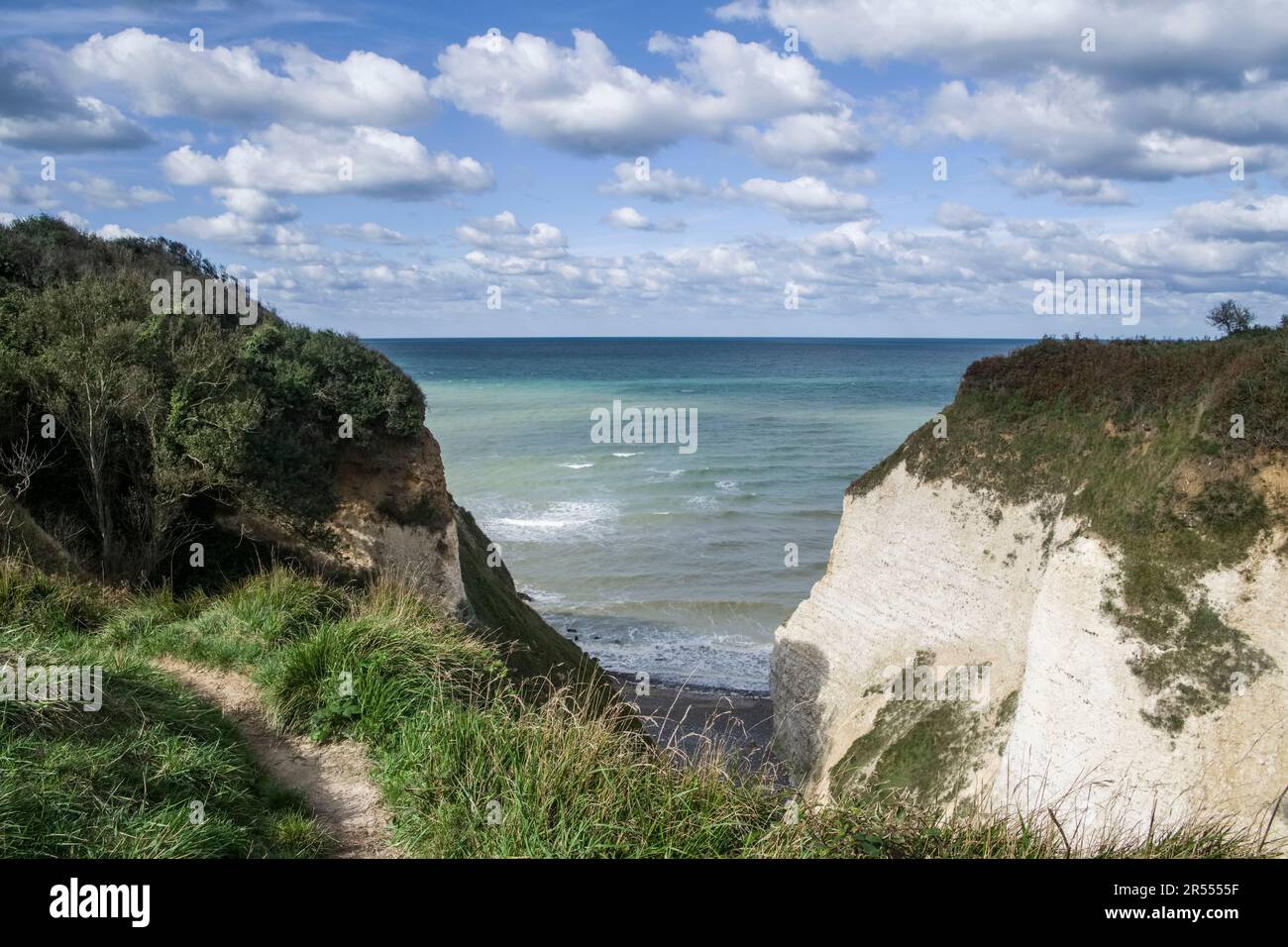 Varengeville-sur-Mer (Nordfrankreich): Hängetal ‚Valley des Moutiers‘ entlang der normannischen Küste ‚cote d’Albatre‘ (Alabasterküste) Stockfoto