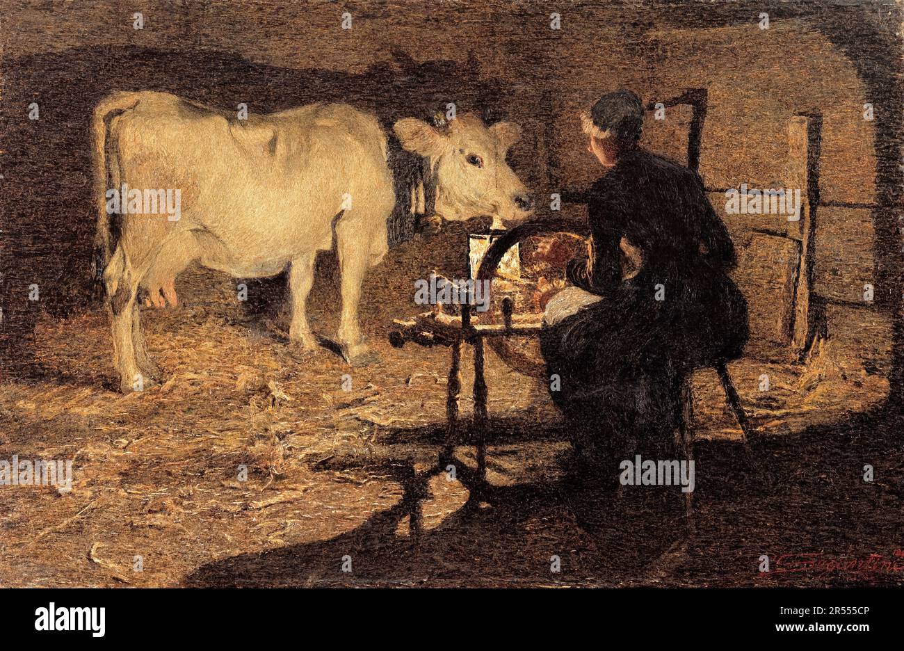 Giovanni Segantini, Spinning, Gemälde 1891 Stockfoto