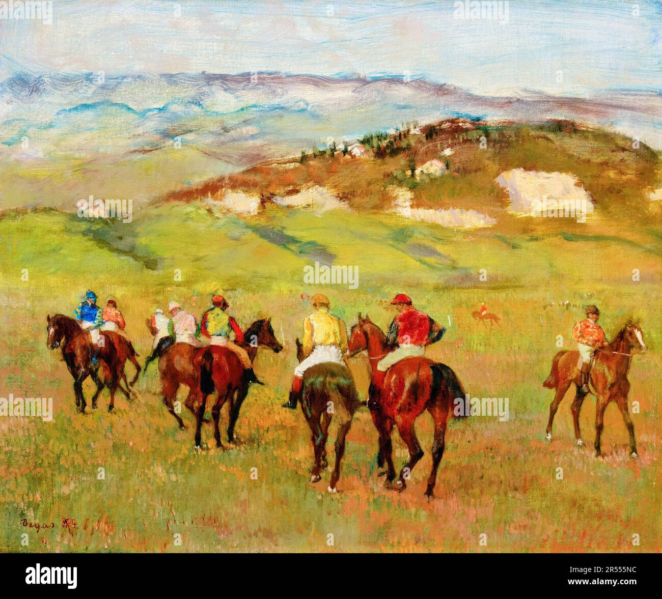 Edgar Degas, Jockeys auf dem Pferderücken vor Ferne Hills, Gemälde 1884 Stockfoto