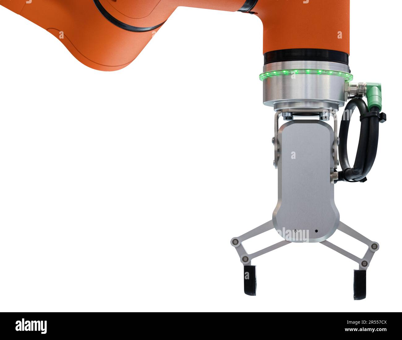 Isolierter Roboterarm. Roboter für die Zusammenarbeit. Stockfoto
