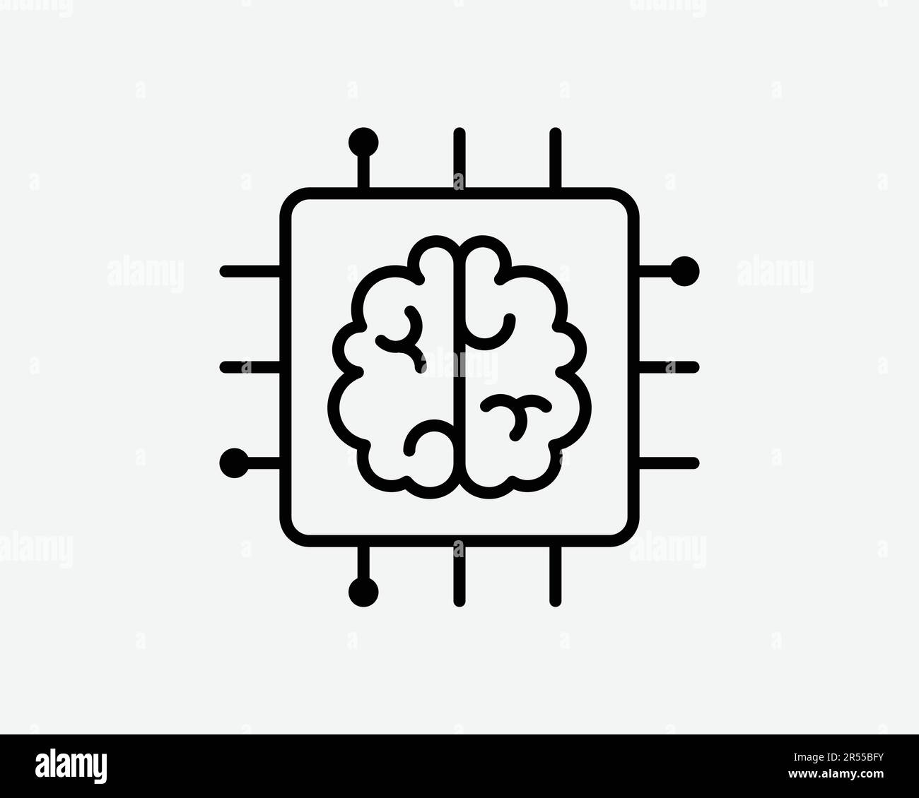 Symbol für künstliche Intelligenz KI Gehirn Computer Chip Circuit Prozessor CPU-Technologie Schildsymbol Schwarze Grafik Illustration Clipart EPS-Vektor Stock Vektor