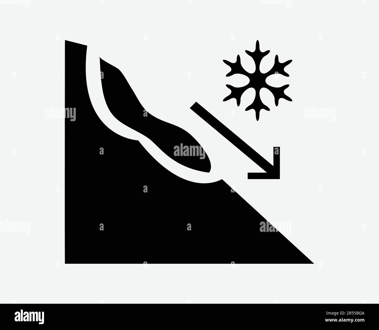 Lawinensymbol Erdrutsch Eis Schnee Berge Naturkatastrophe Gefahr Sturm Risikoschild Schwarze Kunstwerke Illustration Clipart EPS-Vektor Stock Vektor