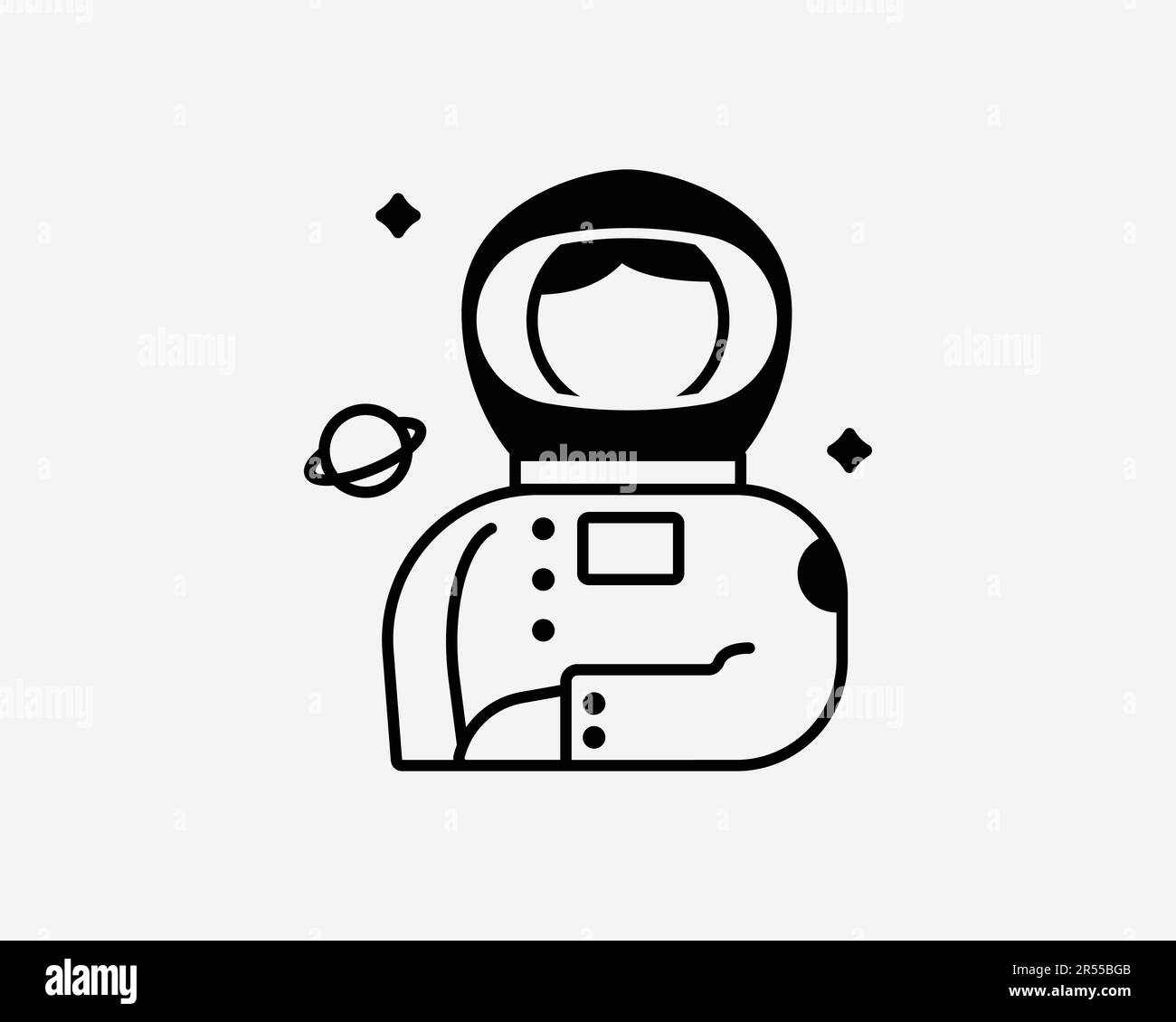 Astronaut-Symbol. Space man Spaceman Science Cosmos Universe Galaxy Cosmonaut Anzug Symbol Schwarze Kunstwerke Grafik Illustration Clipart EPS-Vektor Stock Vektor