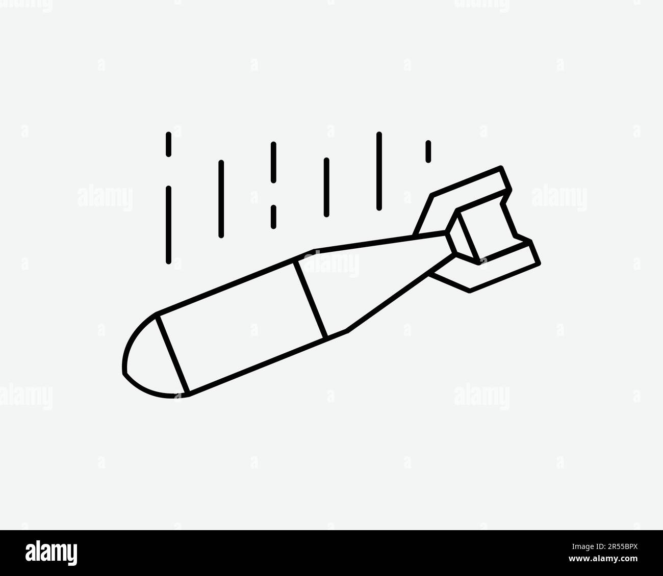 Symbol „Bombe Fällt“. Explosive war Militärwaffe Sturz Atombomber Schildsymbol Schwarze Kunstwerke Grafik Clipart EPS-Vektor Stock Vektor