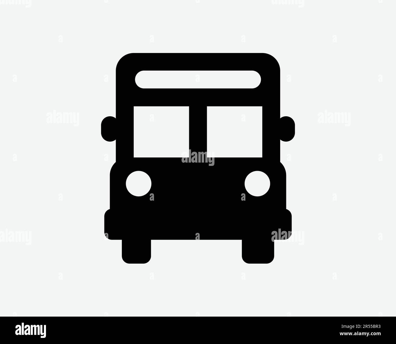 Symbol „Vorderansicht Des Busses“. Öffentliche Verkehrsmittel Schulfahrzeug frontales Zeichen Symbol Schwarze Grafik Illustration Clipart EPS-Vektor Stock Vektor