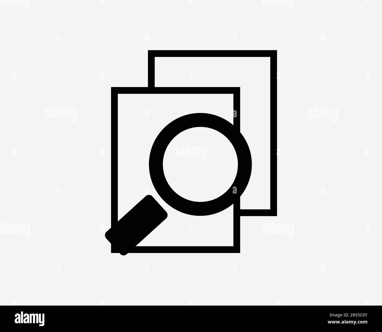 Symbol für Dateisuche Vergrößern von Forschungsdokumenten Vergrößerung Glass Berichtsordner Suchen Symbol anzeigen Schwarze Grafik Illustration Clipart EPS Vecto Stock Vektor