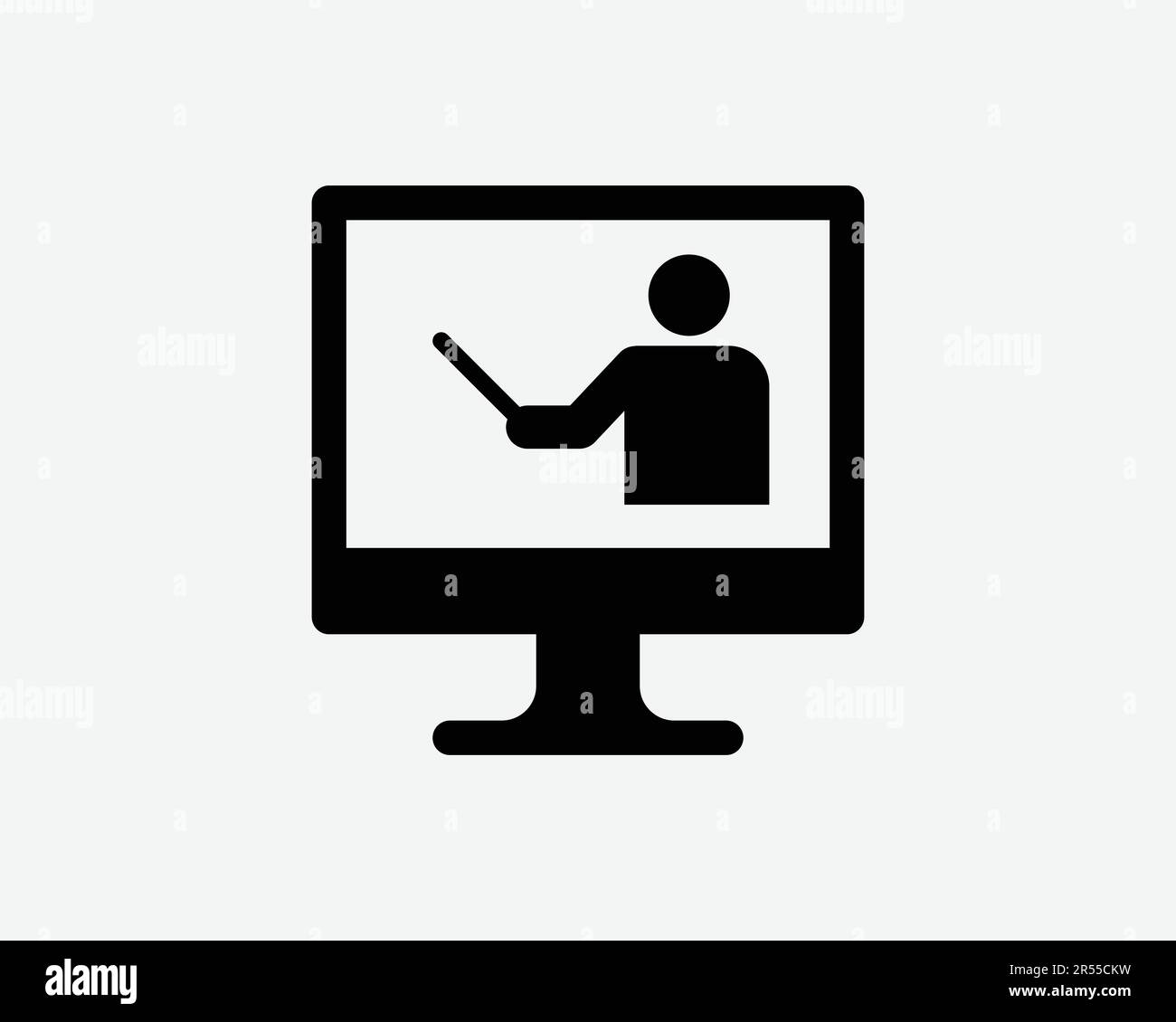 Online-Lehrersymbol Schule Computer Internet-Seminar Schulung Präsenzschulung Unterrichtsraum Unterrichtszeichen Schwarze Grafik Illustration Clipart EPS-Vektor Stock Vektor