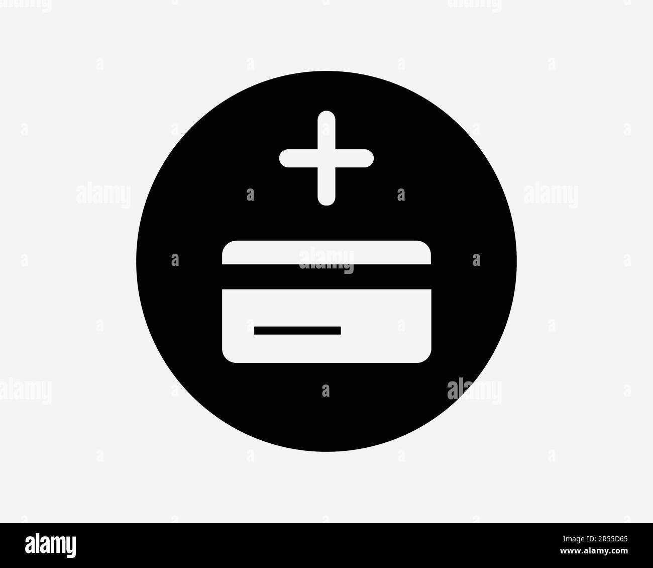 Symbol "Kreditlimit Erhöhen". Debitkarte plus zusätzliche Zahlung Geschäftskauf Zusatzzeichen Schwarze Grafik Abbildung Clipart EPS-Vektor Stock Vektor