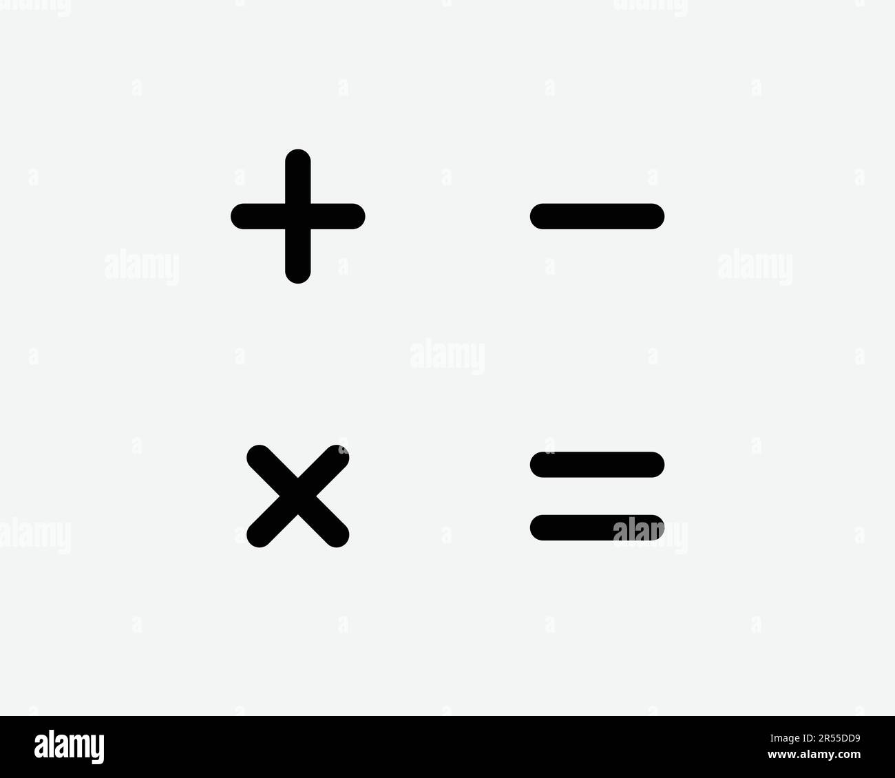 Mathematisches Symbol Plus minus Gleichheitszeichen multiplizieren Addieren Subtraktion Multiplikation Addition Subtraktion Schwarze Grafik Illustration Clipart EPS-Vektor Stock Vektor